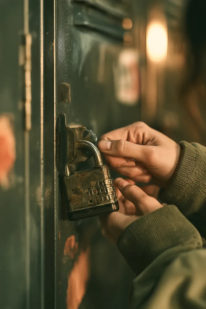 Hands snapping a combination padlock shut on a gym locker, a picture of how a secured amone loan locks in collateral